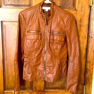 Size- S, pleather, cognac color, jacket.